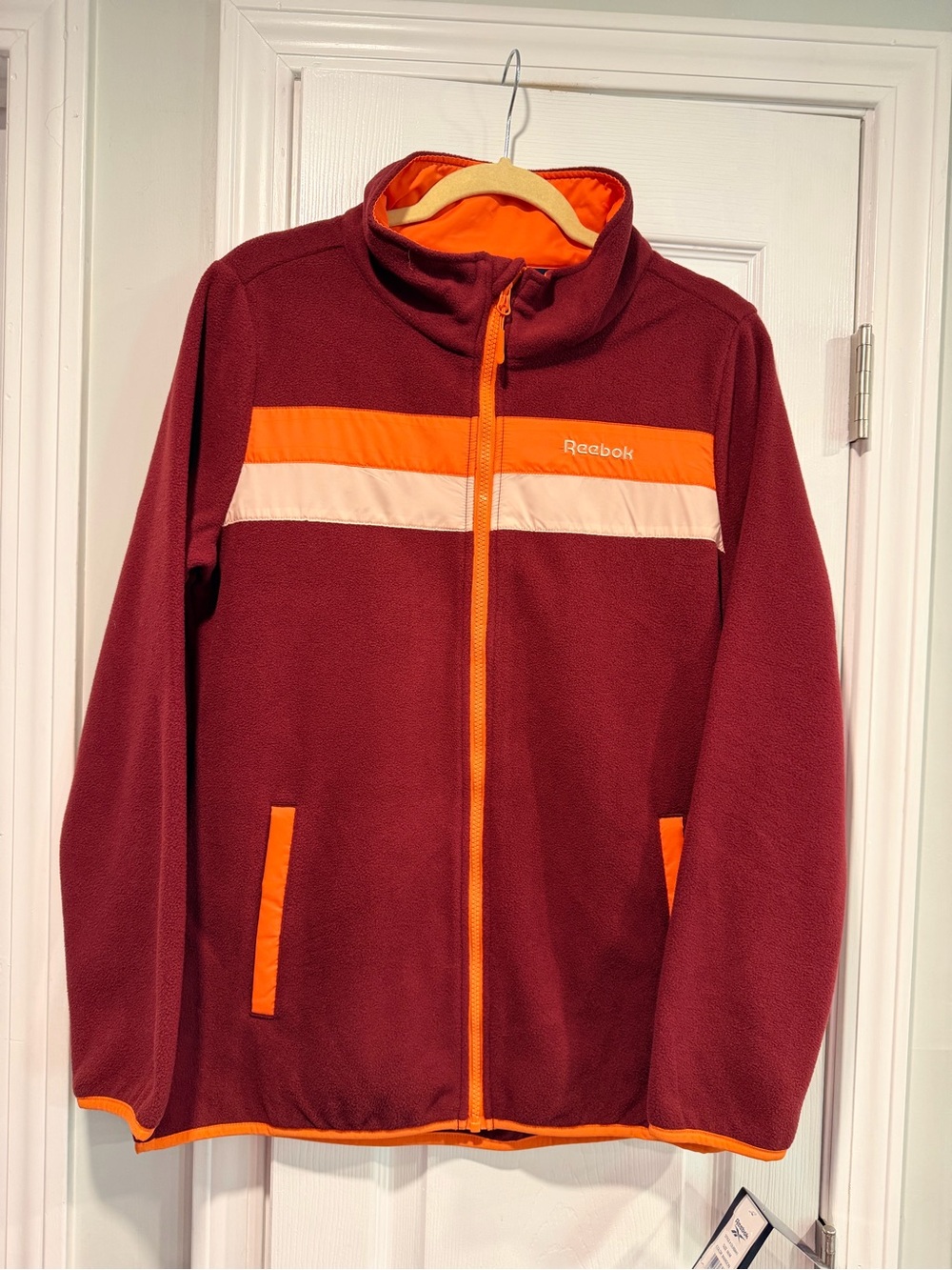 NWT Reebok Size L Maroon Full Zip Fleece Jacket Retro Colorblock Outdoor Active